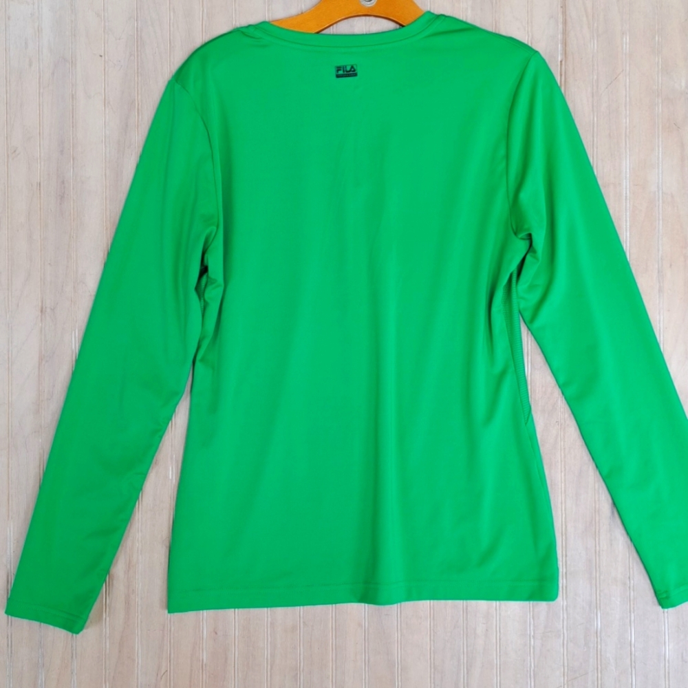 FILA Sport Green V-Neck Long Sleeve Performance Top Activewear Live In Motion - Picture 7 of 11